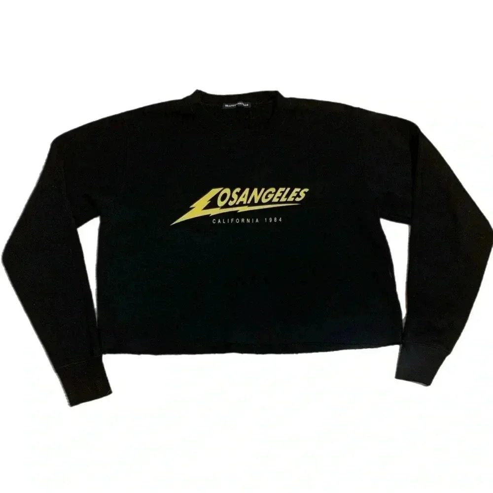 Brandy Melville Cropped Los Angeles Sweatshirt Black and Yellow
